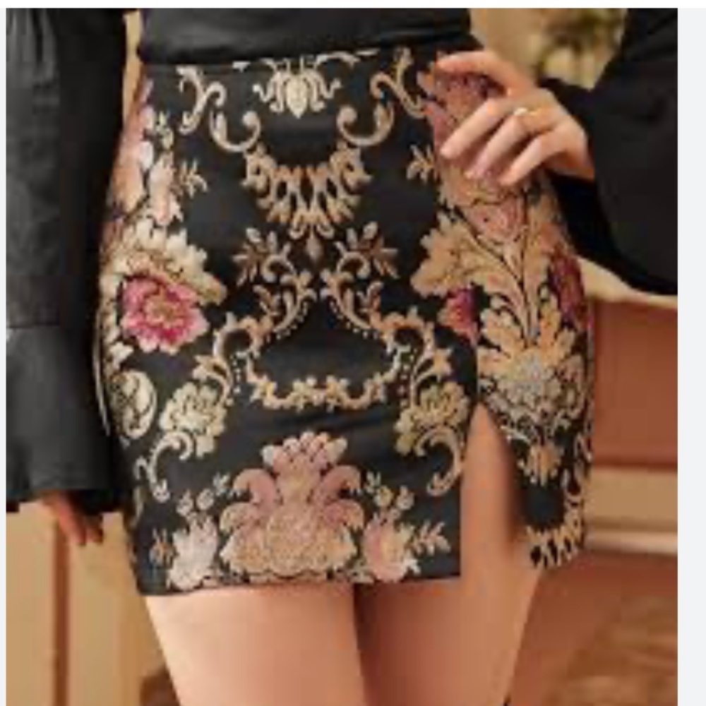 Damask Jacquard Vintage Style Boho Classy Classic Chic Tapestry Artsy Mini Skirt